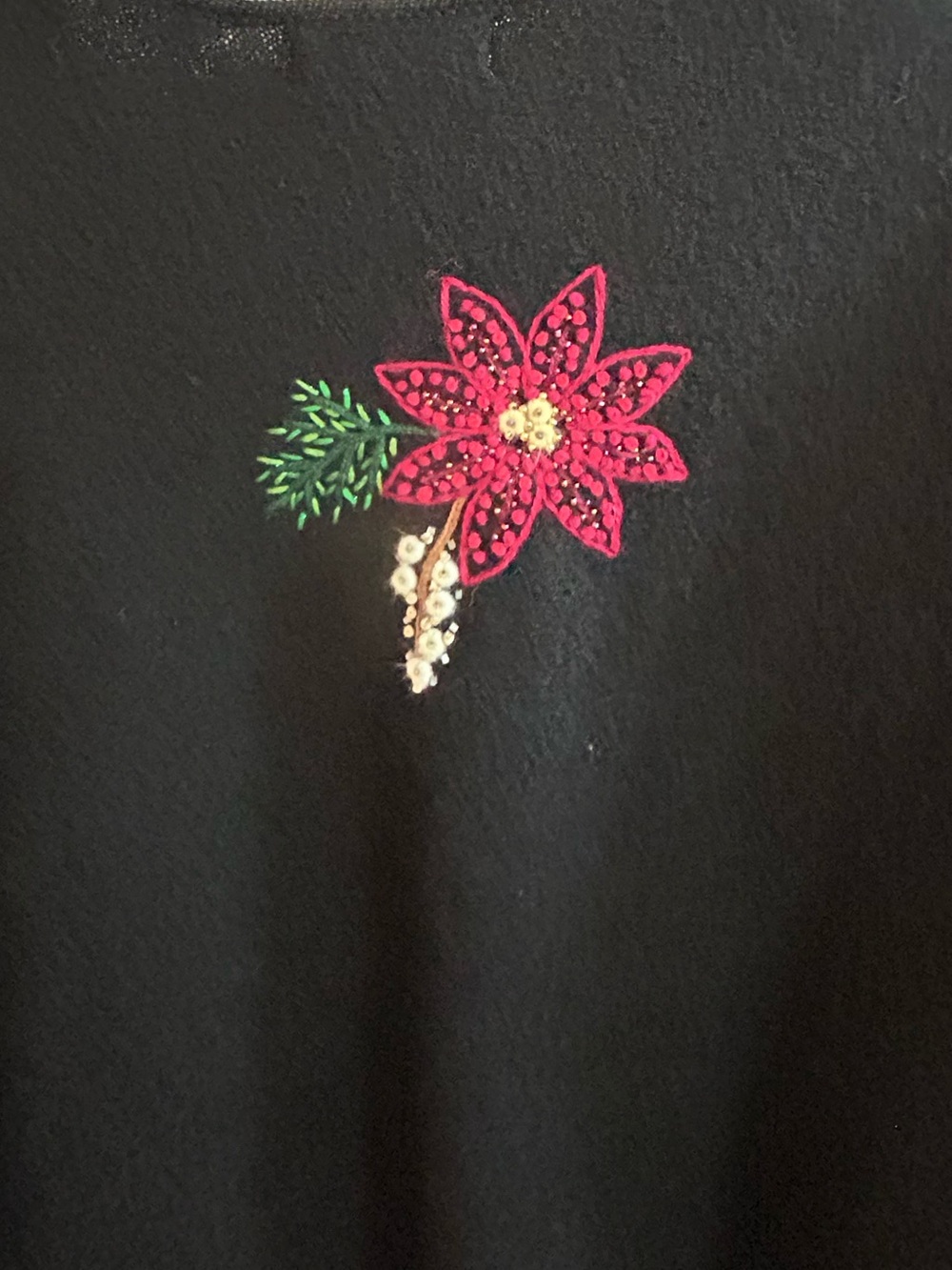 VTG Coldwater Creek Embroidered Beaded Poinsettia Christmas Cardigan Sweater M - Picture 5 of 6
